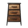 DunaWest 3 Drawer Wooden Storage Chest with Canted Metal Frame, Brown and Dark Gr