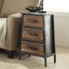 DunaWest 3 Drawer Wooden Storage Chest with Canted Metal Frame, Brown and Dark Gr