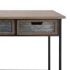 Caster Supported 3 Drawer Wood and Metal Console Table, Brown and Black