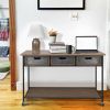 Caster Supported 3 Drawer Wood and Metal Console Table, Brown and Black