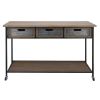 Caster Supported 3 Drawer Wood and Metal Console Table, Brown and Black