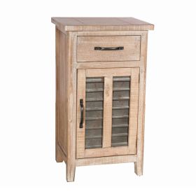 Farmhouse Style Wooden Louvered Door Cabinet with 1 Drawer, Brown, Large