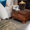 DunaWest Trunk Shape Mango Wood Storage Side/ End Table with Hinged Top, Brown and Black