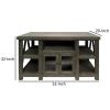 52 Inch Handmade Wooden TV Stand with 2 Glass Door Cabinet, Distressed Gray