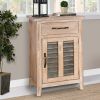 Farmhouse Style Wooden Louvered Door Cabinet with 1 Drawer, Brown, Large