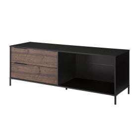 DunaWest 60 Inch Wood and Metal Entertainment TV Stand with 2 Drawers, Brown and Black