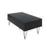 DunaWest 2 Removable Drawer Wooden Coffee Table With Hairpin Legs, Black and Brown