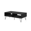 DunaWest 2 Removable Drawer Wooden Coffee Table With Hairpin Legs, Black and Brown