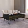 DunaWest 2 Removable Drawer Wooden Coffee Table With Hairpin Legs, Black and Brown