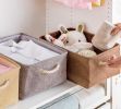 36*26*16 cm, Brown Linen Storage Basket Useful Household Storage Containers