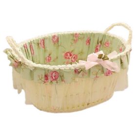 Wicker Basket Cosmetic Storage Box Floral Household Storage Containers, Green