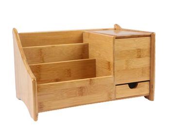 Practical Durable Bamboo Desktop Storage Box Handmade,Natural Color,30x19CM