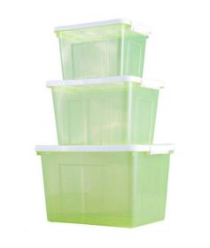 Set of 3 Multipurpose Storage Boxes/ Household Storage Bins,Transparent Green