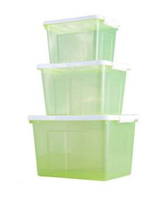 Set of 3 Multipurpose Storage Boxes/ Household Storage Bins,Transparent Green