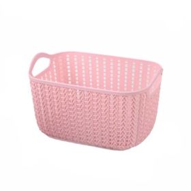 Plastic Woven Storage Basket Box Portable Bathroom Cosmetic Organizer Pink