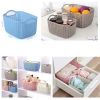 Plastic Woven Storage Basket Box Portable Bathroom Cosmetic Organizer Blue