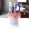 Rose Toothpaste Toothbrush Brush Holders Dispensers Pen Container- White