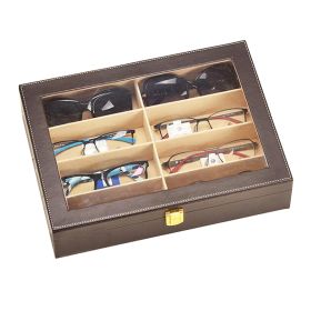 Leather Box Eyeglasses Display Organizer Storage Case ?C 8 Compartments (Brown)