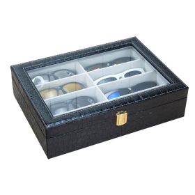 Leather Storage Case Eyeglasses Display Organizer Box?C 8 Compartments (Black)