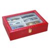 Leather Storage Case Eyeglasses Display Organizer Box?C 8 Compartments (Red)