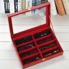 Leather Storage Case Eyeglasses Display Organizer Box?C 8 Compartments (Red)