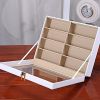 Leather Storage Case Eyeglasses Display Organizer Box?C 8 Compartments (White)