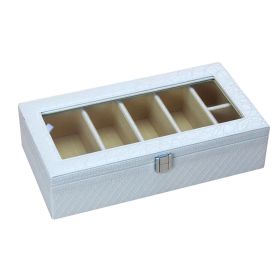 Leather Storage Case Eyeglasses Display Organizer Box?C 6 Compartments (White)