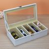 Leather Storage Case Eyeglasses Display Organizer Box?C 6 Compartments (White)