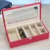 Leather Storage Case Eyeglasses Display Organizer Box?C 6 Compartments (Red)
