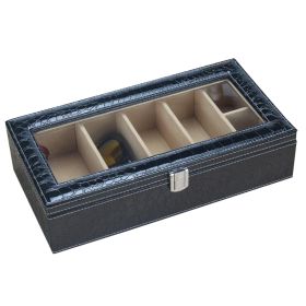 Leather Storage Case Eyeglasses Display Organizer Box?C 6 Compartments (Black)