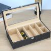 Leather Storage Case Eyeglasses Display Organizer Box?C 6 Compartments (Black)