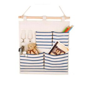 4-Pockets Zakka Wall Door Closet Hanging Storage Bag Case Home Organizer, Blue