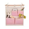 4-Pockets Zakka Wall Door Closet Hanging Storage Bag Case Home Organizer, Pink