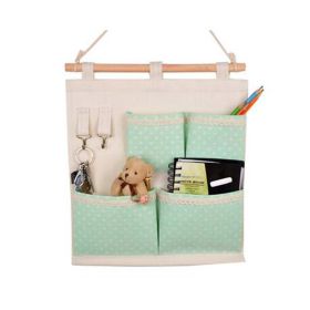 4-Pockets Zakka Wall Door Closet Hanging Storage Bag Case Home Organizer, Green