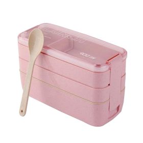 3-layer Microwave Lunch Box Sub-grid Bento Boxes Work&school Small Meal -Pink