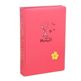 Cute Flower 300 Pocket 3 Per Page Leather Cover Photo Album, Rose Red