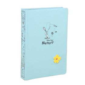 Cute Flower 300 Pocket 3 Per Page Leather Cover Photo Album, Sky Blue
