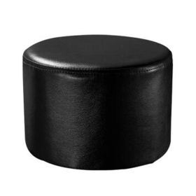 Round Faux Leather Modern Small Stool Shoes Stool  Sofa Pier Ottoman Stool, Black