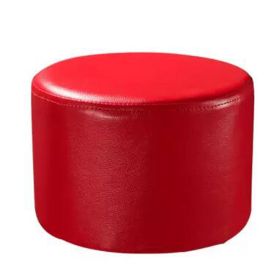 Round Faux Leather Modern Small Stool Shoes Stool  Sofa Pier Ottoman Stool, Red