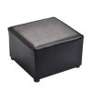 Fashionable Square Faux Leather Modern Small Stool Table Stool Sofa Pier Ottoman Stool, Black