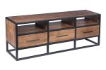 Spacious Acacia Wood TV Unit with Metal Frame, Walnut Brown and Black