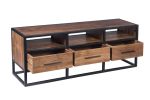 Spacious Acacia Wood TV Unit with Metal Frame, Walnut Brown and Black