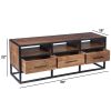 Spacious Acacia Wood TV Unit with Metal Frame, Walnut Brown and Black