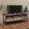 Spacious Acacia Wood TV Unit with Metal Frame, Walnut Brown and Black