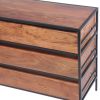 Spacious Three Drawer Acacia Wood Chest With Iron Framework, Brown and Black