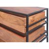 Spacious Three Drawer Acacia Wood Chest With Iron Framework, Brown and Black
