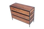 Spacious Three Drawer Acacia Wood Chest With Iron Framework, Brown and Black