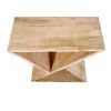 Handcrafted Mango Wood Z Shaped End Table with Open Bottom Shelf, Brown