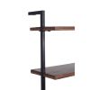 DunaWest Industrial 3 Tier Mango Wood Ladder Storage Wall Shelf with Tubular Frame, Brown and Black