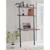 DunaWest Industrial 3 Tier Mango Wood Ladder Storage Wall Shelf with Tubular Frame, Brown and Black